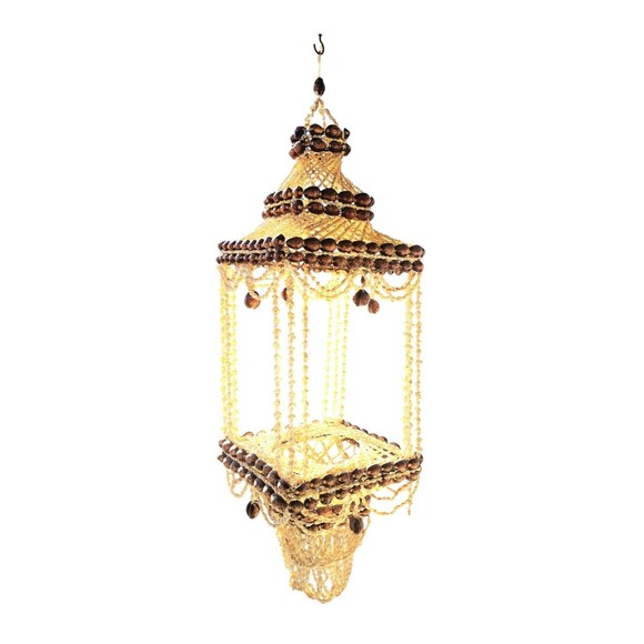 Vintage 70s MCM Regency Square Cowrie Sea Shell Hanging Plant Hanger RARE HTF - Picture 7 of 12